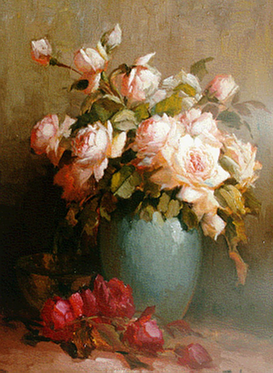 Terlouw C.  | Cornelis 'Kees' Terlouw, Roses in a vase, oil on canvas 58.0 x 42.8 cm, signed l.r.