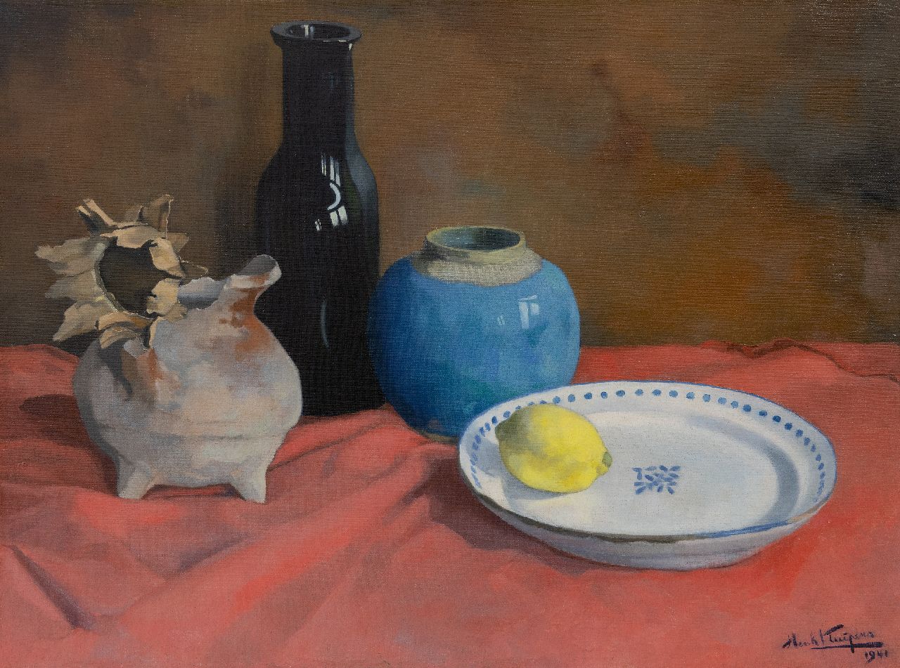 Kuipers H.J.  | Hendricus Jacobus 'Henk' Kuipers | Paintings offered for sale | A still life with tableware and a lemon, oil on canvas 45.7 x 60.5 cm, signed l.r. and dated 1941
