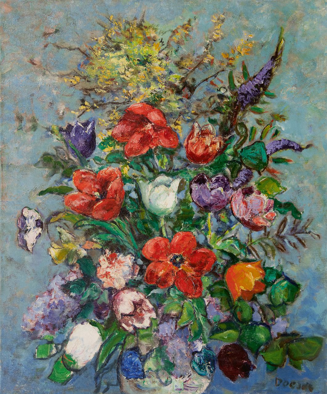 Doeser J.J.  | 'Jacobus' Johannes Doeser | Paintings offered for sale | Summer flowers, oil on canvas 94.8 x 78.0 cm, signed l.r.