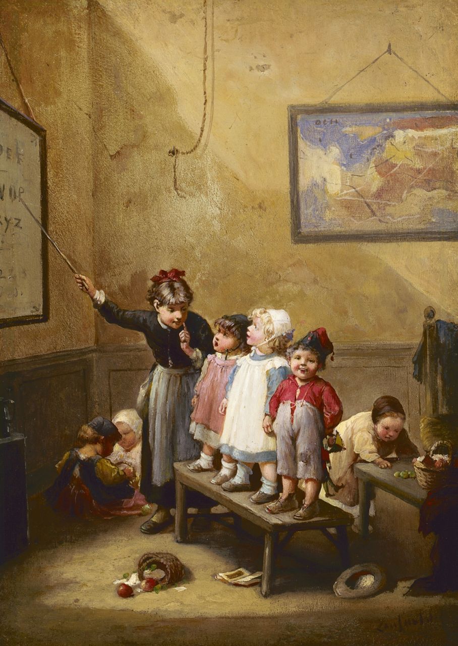 Lanfant de Metz F.L.  | François-Louis Lanfant de Metz, The lesson, oil on panel 22.2 x 15.6 cm, signed l.r.