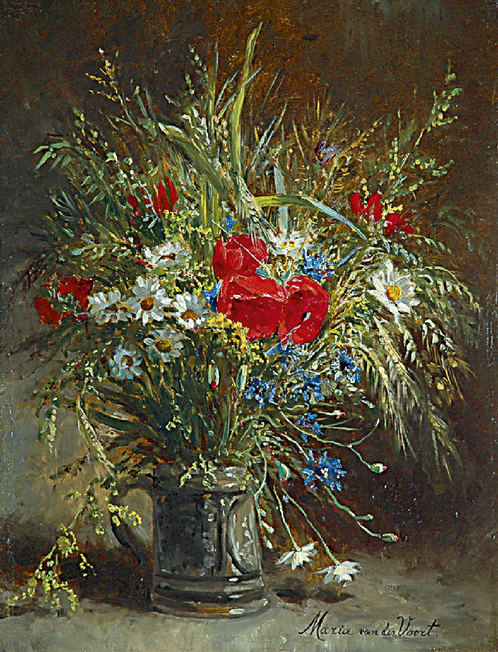Voort in de Betouw-Nourney M. van der | Maria van der Voort in de Betouw-Nourney | Paintings offered for sale | A bouquet  of wild flowers, oil on canvas 53.8 x 41.5 cm, signed l.r.