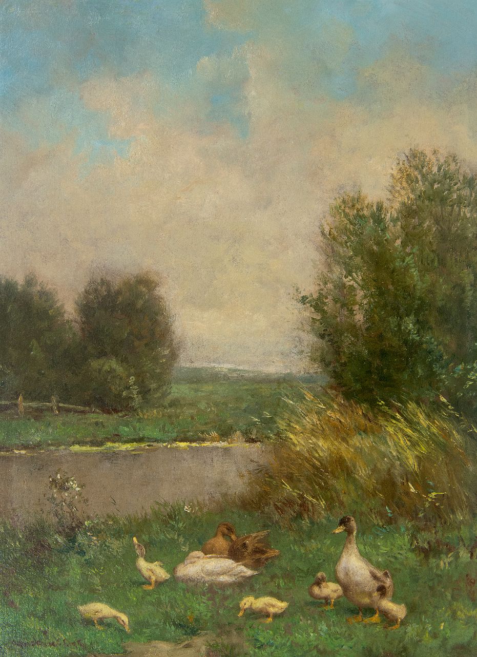 Artz C.D.L.  | 'Constant' David Ludovic Artz | Paintings offered for sale | Ducks and ducklings by a ditch, oil on panel 39.9 x 30.1 cm, signed l.l.