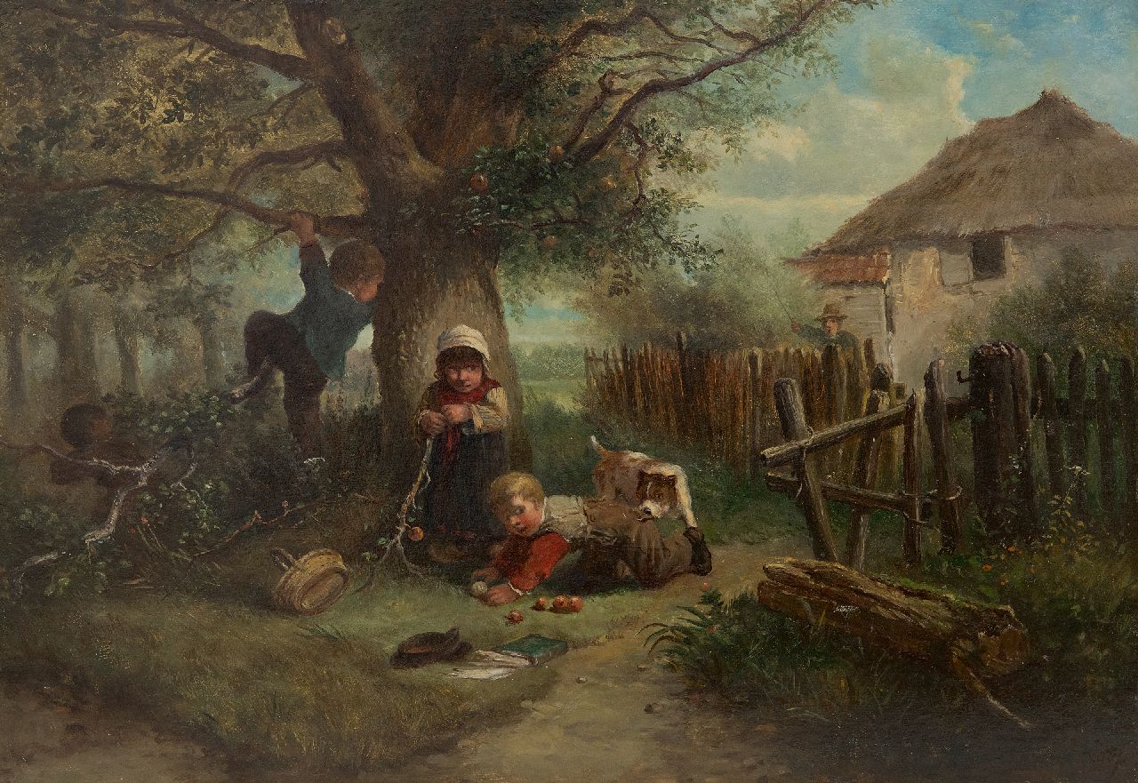 Kate J.M.H. ten | Johan 'Mari' Henri ten Kate | Paintings offered for sale | The little apple thiefs, oil on panel 30.6 x 44.0 cm, signed l.r.
