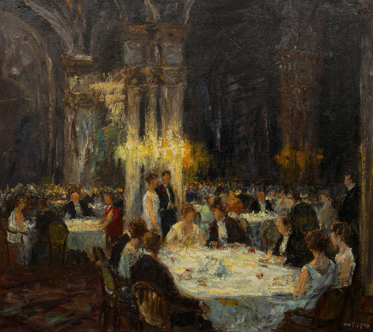 Pippel O.E.  | 'Otto' Eduard Pippel, Soiree, oil on canvas 96.8 x 107.0 cm, signed l.r.