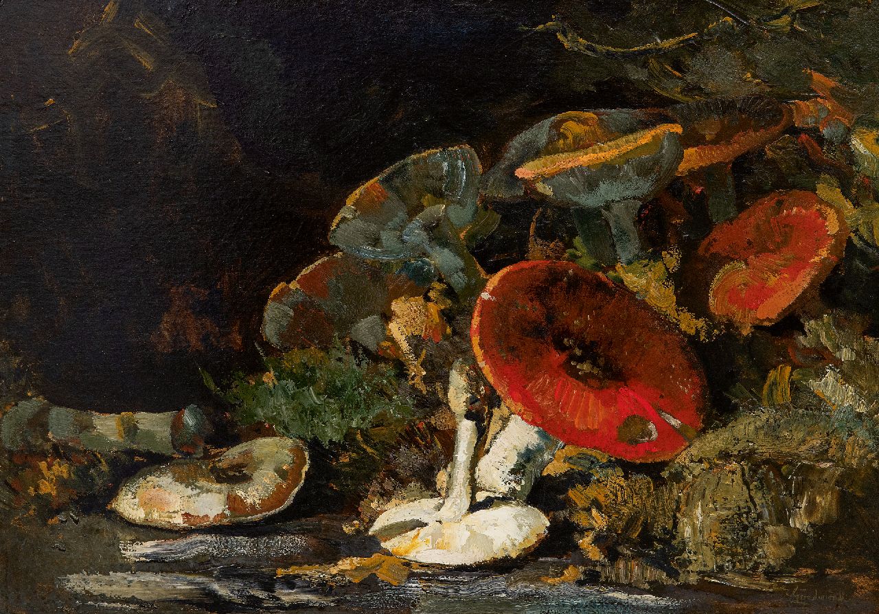 Goedvriend Th.F.  | Theodoor Franciscus 'Theo' Goedvriend | Paintings offered for sale | Still life of mushrooms, oil on board 45.0 x 62.5 cm, signed l.r.