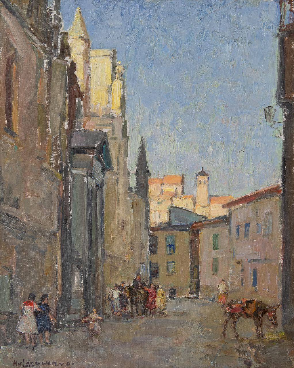 Leeuwen H. van | Hendrik 'Henk' van Leeuwen | Paintings offered for sale | Square in Toledo, oil on canvas 50.4 x 40.5 cm, signed l.l.