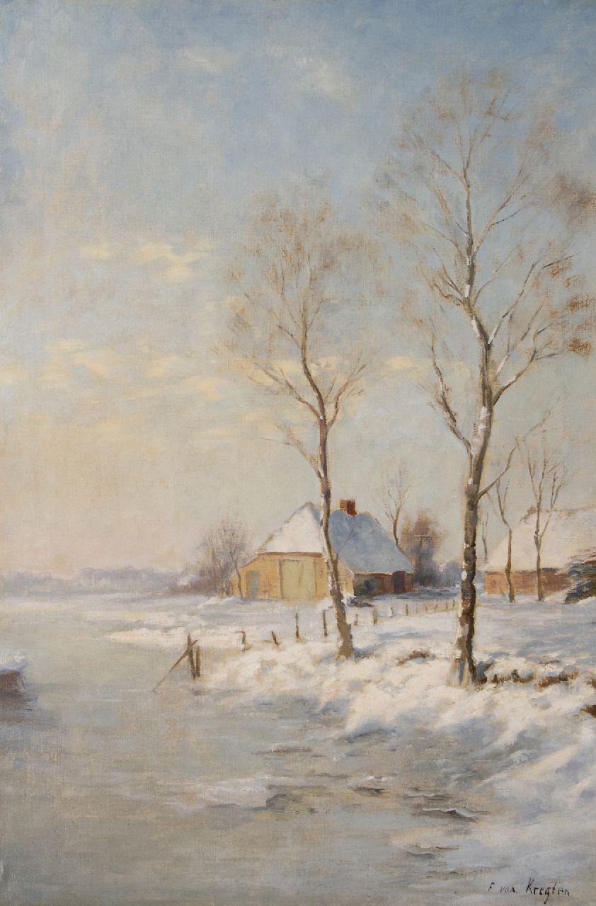 Kregten J.A.R.F. van | Johannes Aurelius Richard 'Fedor' van Kregten | Paintings offered for sale | Farm in a snowy landscape, oil on canvas 87.6 x 60.2 cm, signed l.r. and zonder lijst