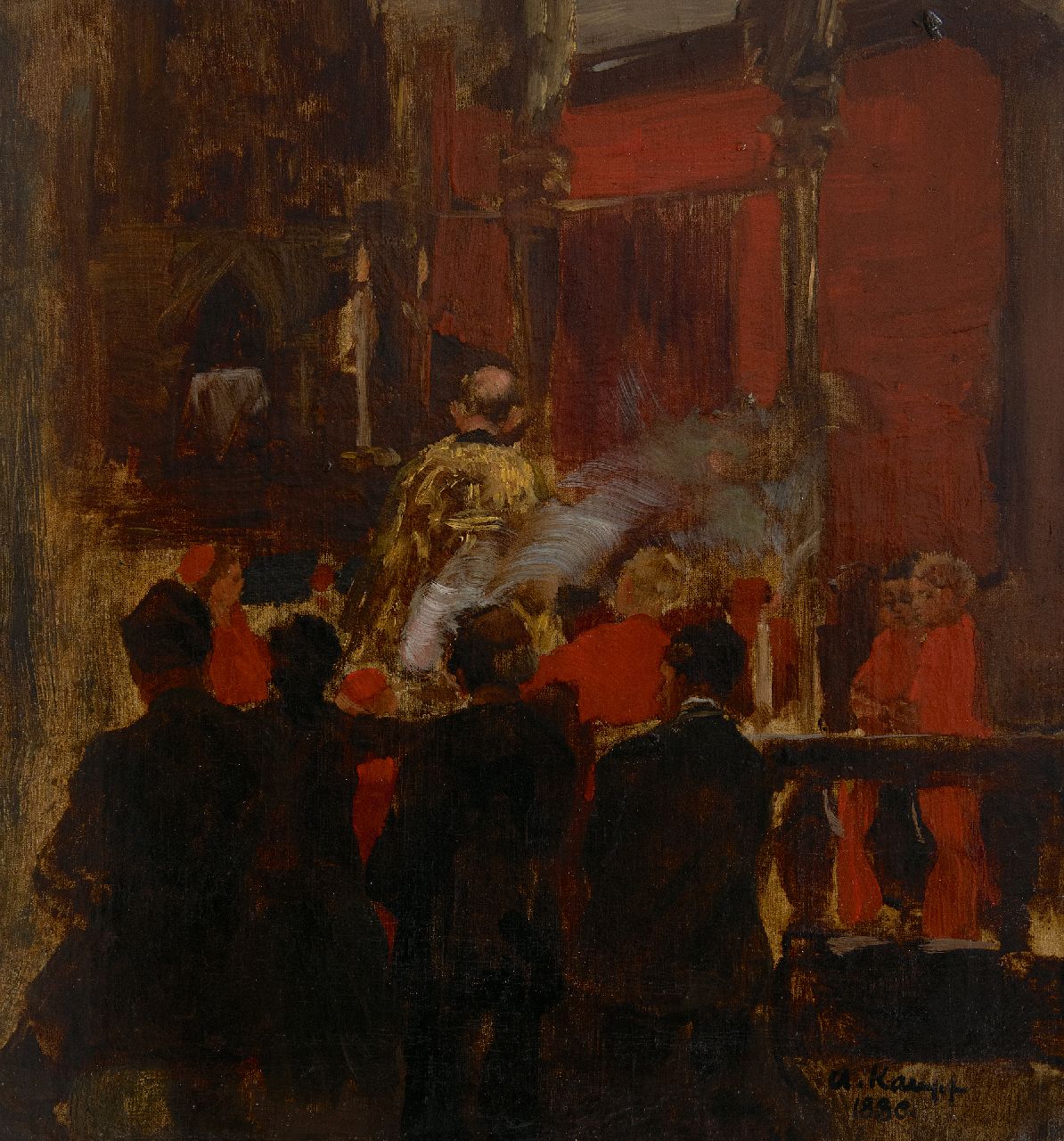 Kampf E.P.A.  | Egbert Paul 'Arthur' Kampf | Paintings offered for sale | At the choir, oil on canvas 31.9 x 30.2 cm, signed l.r. and dated 1880