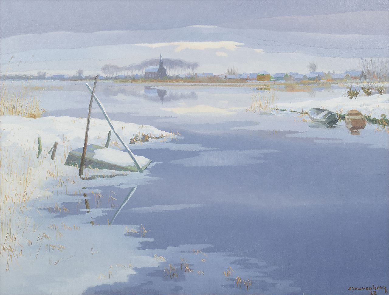 Smorenberg D.  | Dirk Smorenberg, View of the Vuntusplas in winter, oil on canvas 73.0 x 95.2 cm, signed l.r. and dated '22