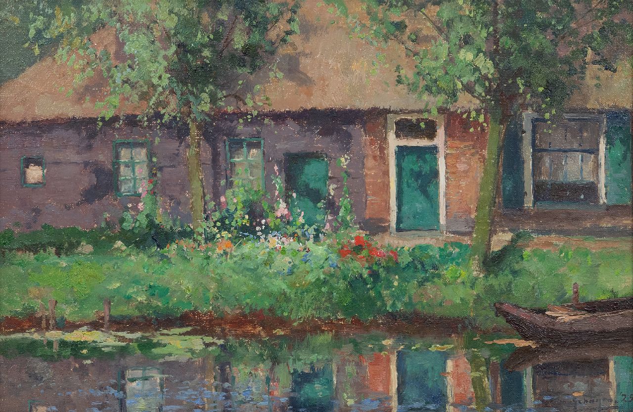 Schagen G.F. van | Gerbrand Frederik van Schagen, Farmhouse along a river, oil on canvas 28.7 x 42.9 cm, signed l.r. and dated '25