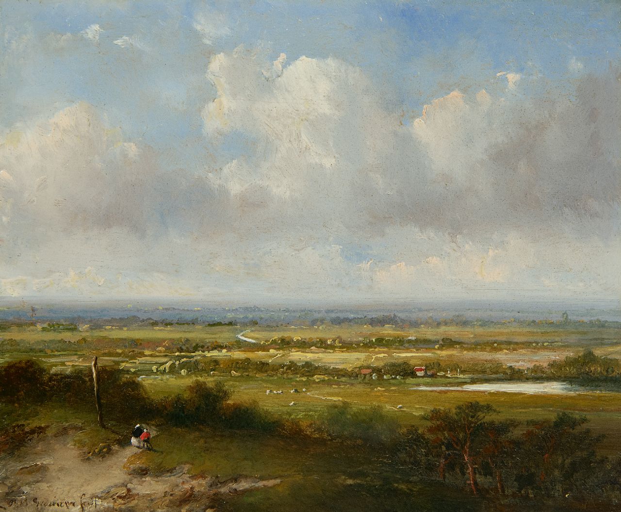 Brouwer P.M.  | Petrus Marius Brouwer, Panoramic summer landscape, oil on panel 13.7 x 16.5 cm, signed l.l.