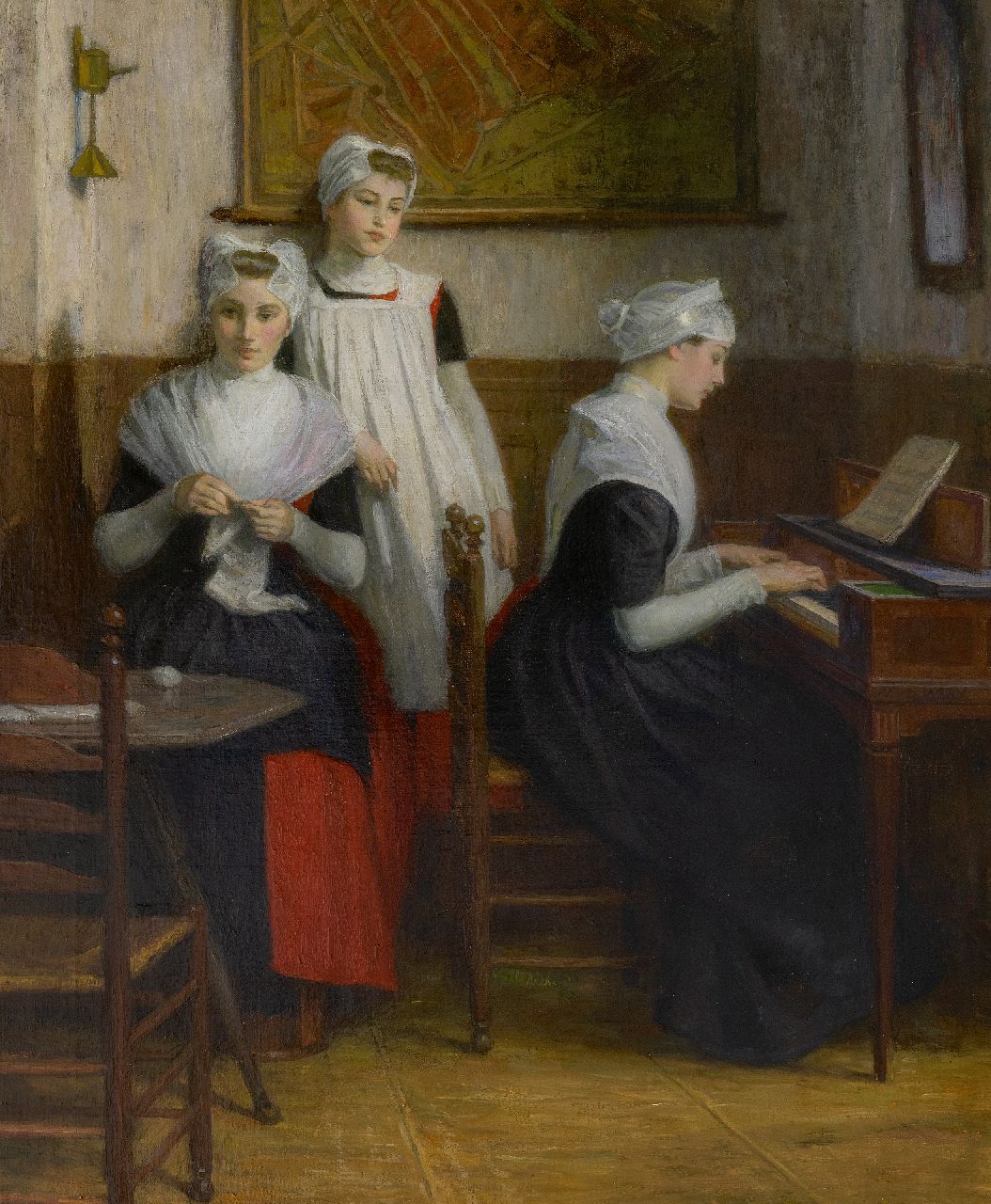 Waay N. van der | Nicolaas van der Waay, Three Amsterdam orphan girls, oil on canvas 71.5 x 60.3 cm, signed c.r.