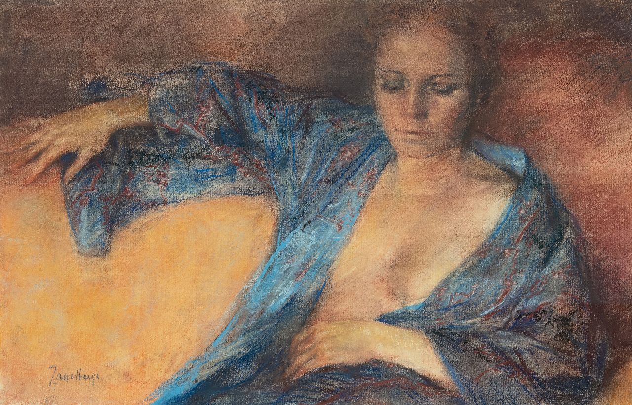Asselbergs J.M.C.  | Johannes Marie Christiaan Asselbergs | Watercolours and drawings offered for sale | Woman in a negligee, pastel on paper 31.0 x 48.1 cm, signed l.l.