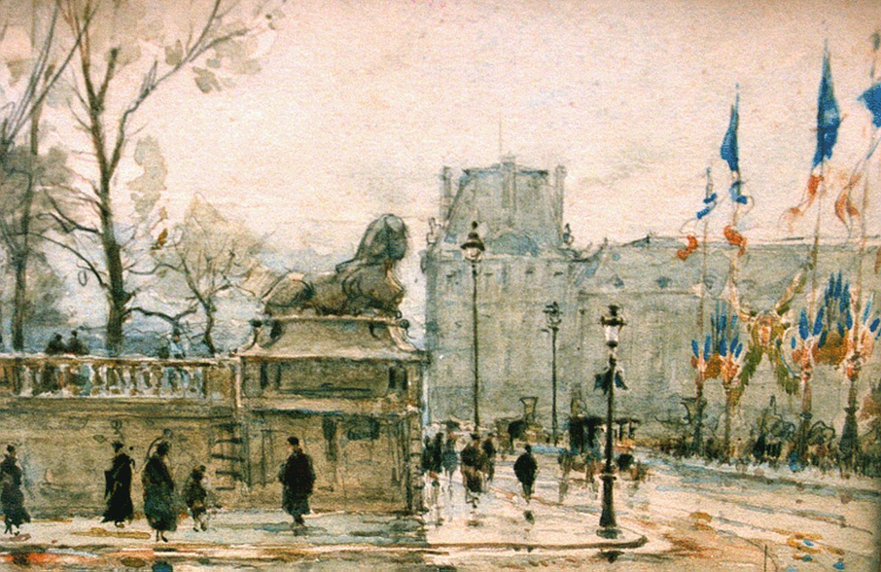 Leverd R.  | René Leverd, Le Pont Alexandre III, Paris, mixed media on paper 14.0 x 18.5 cm, signed l.r.