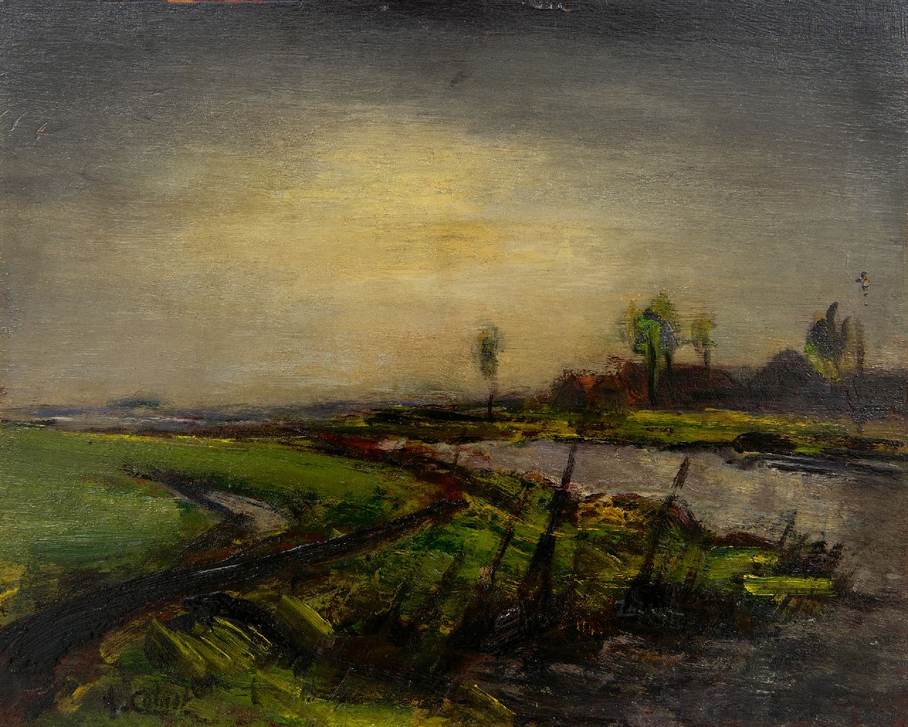 Colnot A.J.G.  | 'Arnout' Jacobus Gustaaf Colnot, Polder landscape, oil on panel 24.5 x 30.1 cm, signed l.l.