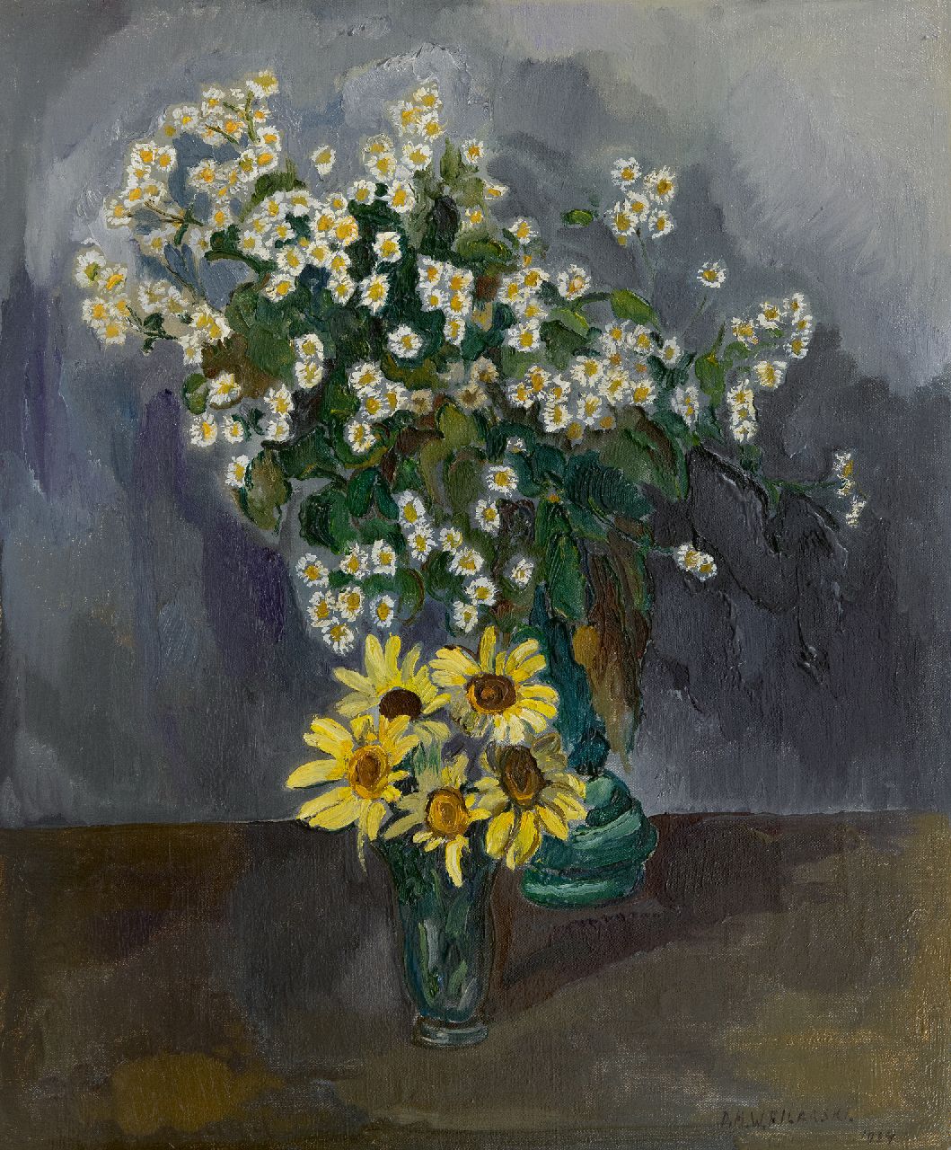Filarski D.H.W.  | 'Dirk' Herman Willem Filarski | Paintings offered for sale | Still life with daisies and sunflowers, oil on canvas 60.2 x 50.3 cm, signed l.r. and dated 1934