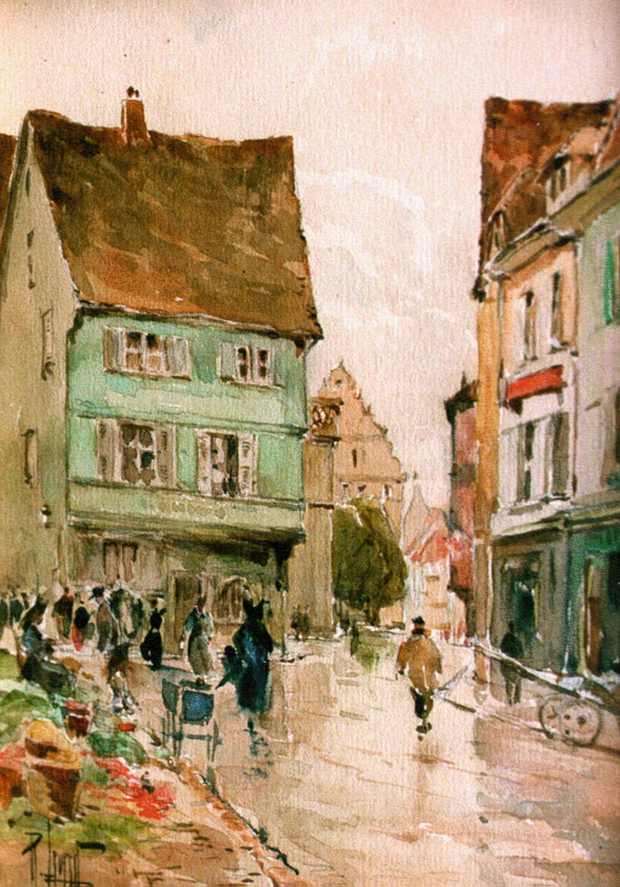 Leverd R.  | René Leverd, Street in Colmar, Elzas, watercolour on paper 18.5 x 13.5 cm, signed l.l.