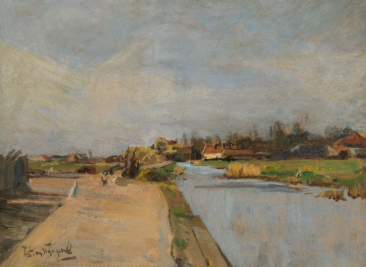 Wijngaerdt P.T. van | Petrus Theodorus 'Piet' van Wijngaerdt | Paintings offered for sale | A view of the  Amstelveenseweg near Amsterdam, oil on board 37.0 x 50.0 cm, signed l.l. and dated on the reverse 1900