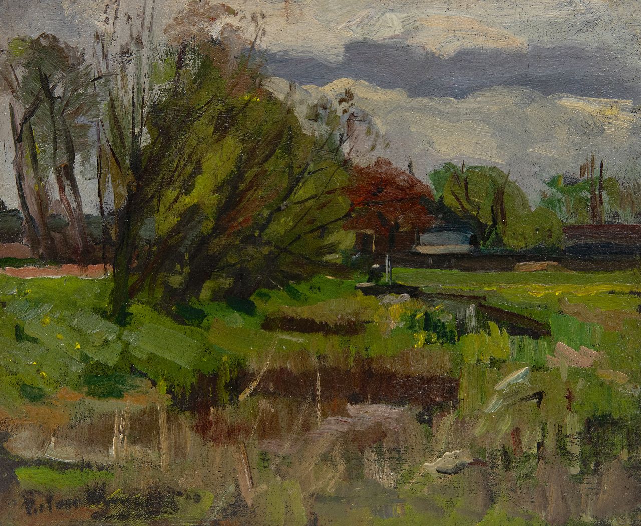 Wijngaerdt P.T. van | Petrus Theodorus 'Piet' van Wijngaerdt | Paintings offered for sale | Landscape near Amstelveen, oil on panel 30.2 x 36.0 cm, signed l.l. and dated '03