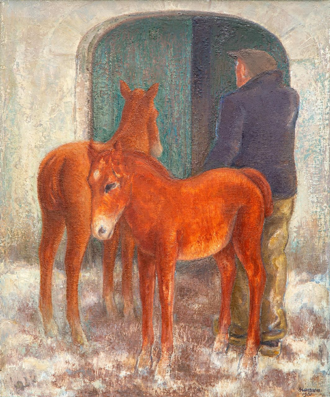 Meurs H.H.  | 'Harmen' Hermanus Meurs, Foals, oil on canvas 64.8 x 54.4 cm, signed l.r. and on the stretcher and dated 1961