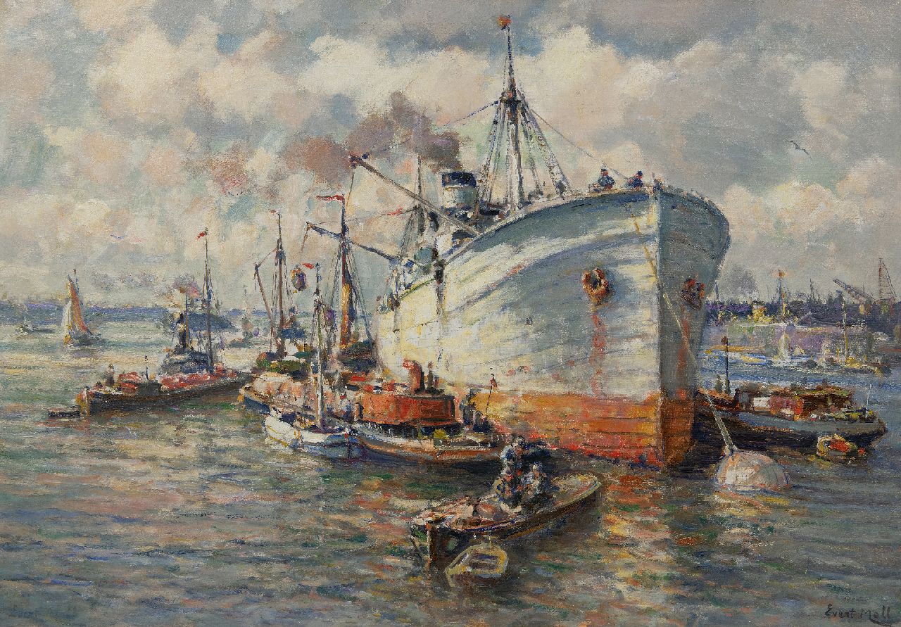 Moll E.  | Evert Moll | Paintings offered for sale | Activity in the harbour, oil on canvas 68.5 x 99.0 cm, signed l.r.