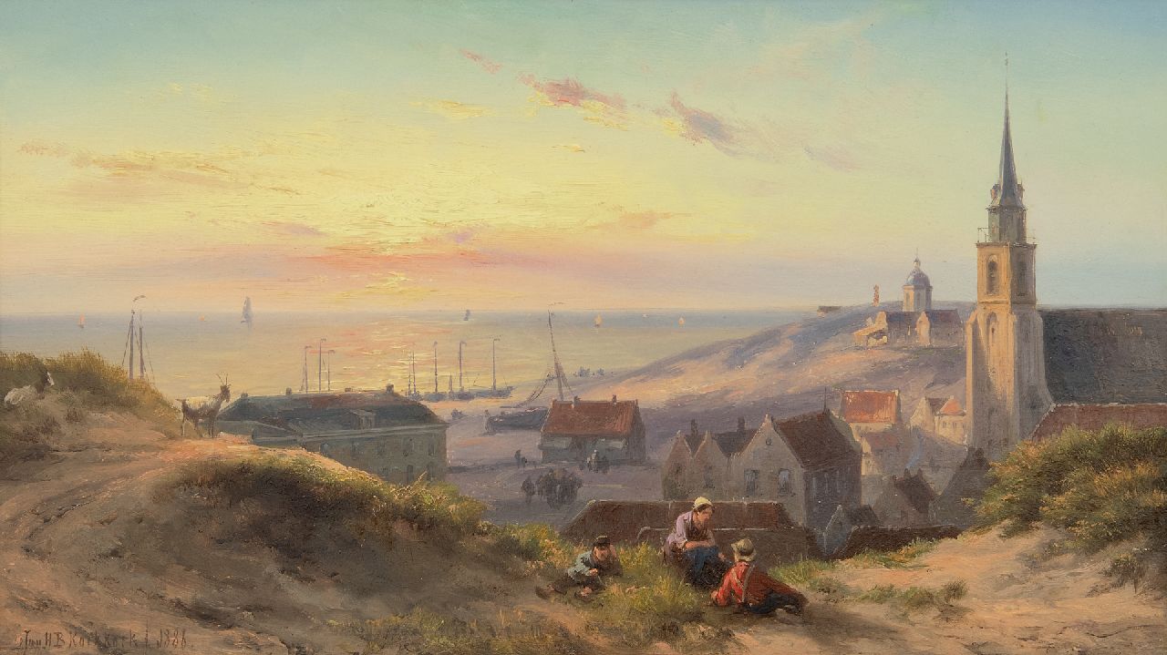 Koekkoek J.H.B.  | Johannes Hermanus Barend 'Jan H.B.' Koekkoek, Sunset at the beach at of Scheveningen, oil on panel 24.0 x 41.5 cm, signed l.l. and dated 1888