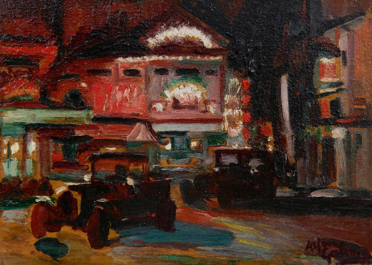 Galema A.  | Arjen Galema | Paintings offered for sale | Place Pigalle in Paris by night, oil on panel 15.8 x 22.0 cm, signed l.r. and painted ca. 1918-1925