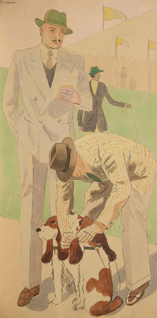 Hem P. van der | Pieter 'Piet' van der Hem | Watercolours and drawings offered for sale | At the dog show, watercolour on paper 127.4 x 68.0 cm, signed u.l.