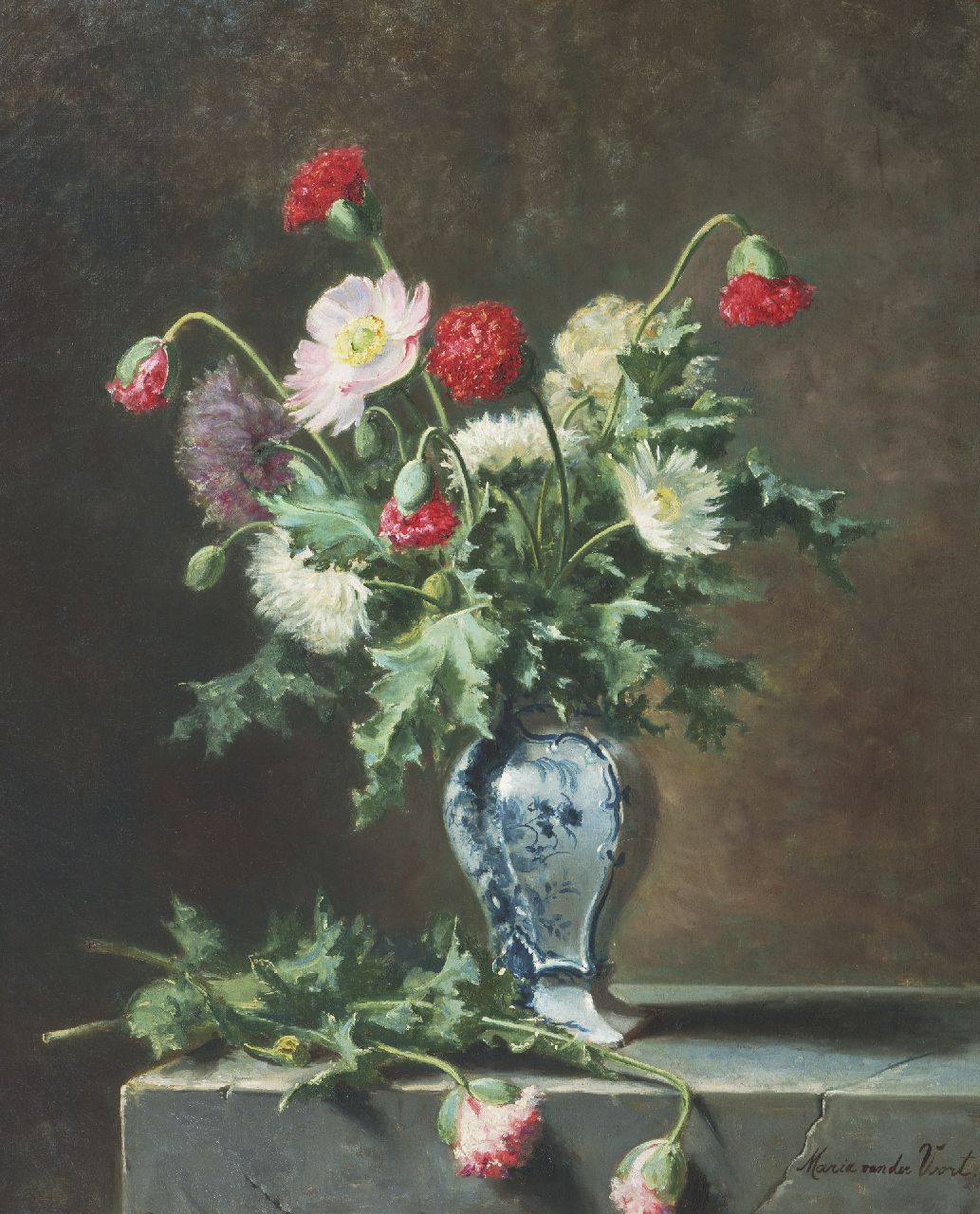 Voort in de Betouw-Nourney M. van der | Maria van der Voort in de Betouw-Nourney | Paintings offered for sale | A still life with poppies, oil on canvas 79.2 x 64.7 cm, signed l.r.