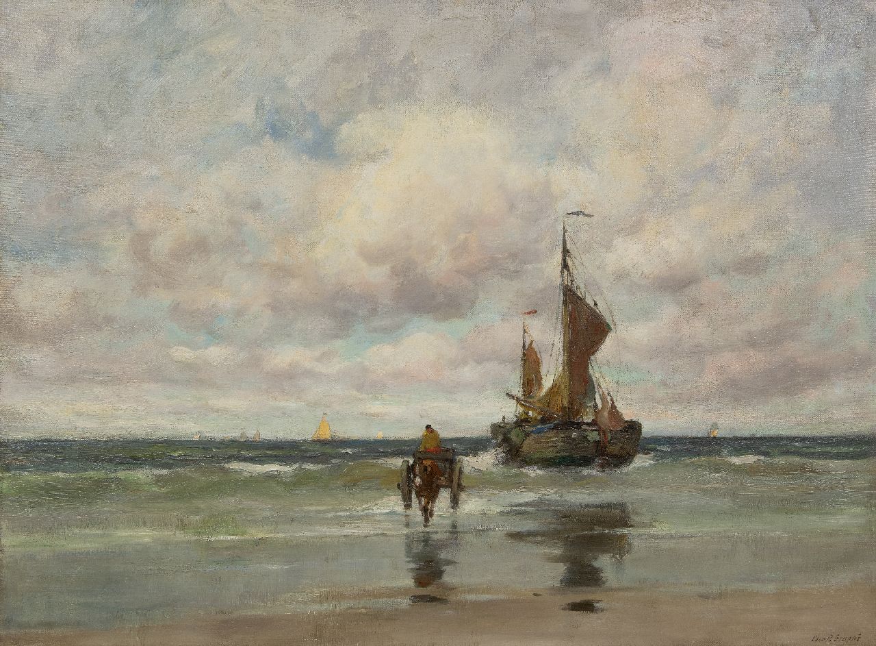 Gruppe C.P.  | Charles Paul Gruppe | Paintings offered for sale | A fishing boat and a shrimp fisherman in the surf, oil on canvas 76.3 x 101.8 cm, signed l.r.