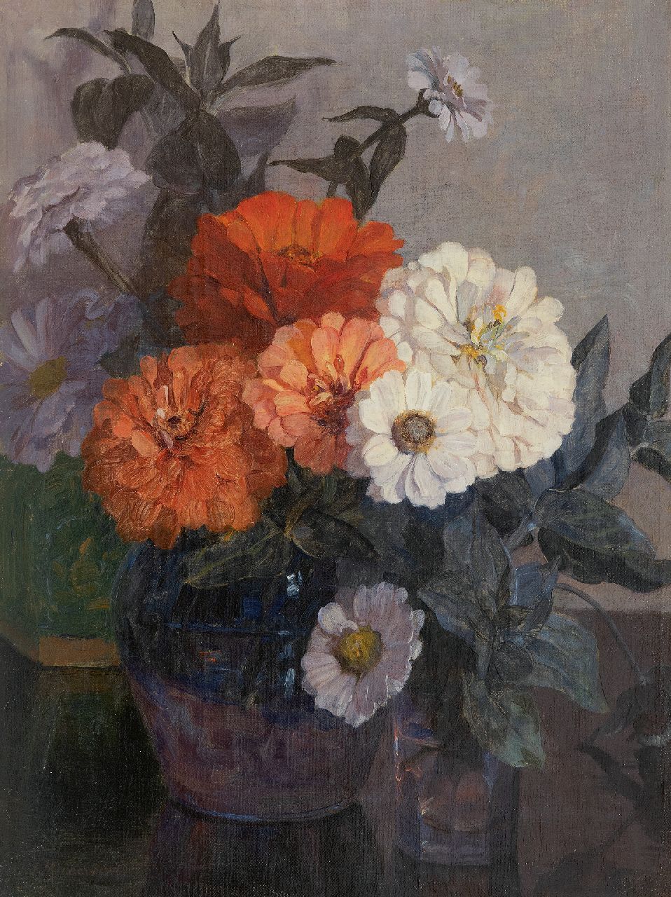 Haverkamp-Machwirth J.G.  | 'Johanna' Georgine  Haverkamp-Machwirth | Paintings offered for sale | Zinnias, oil on canvas 40.5 x 30.5 cm, signed l.l. and painted ca. 1890-1907