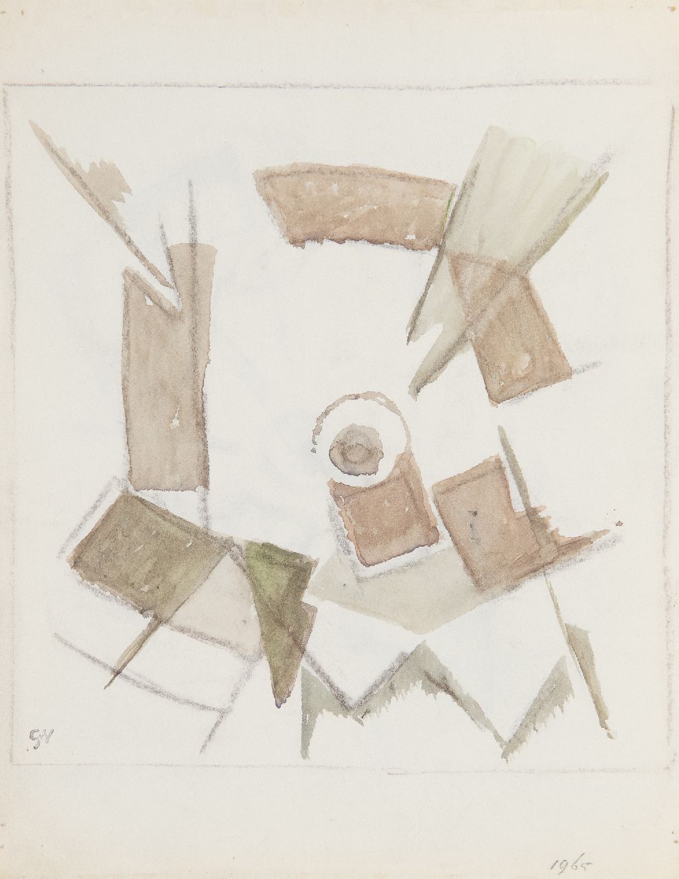 Velde G. van | Gerardus 'Geer' van Velde | Watercolours and drawings offered for sale | Untitled, chalk and watercolour on vellum paper 21.0 x 20.0 cm, signed l.l. with the artist's stamp and dated 1965