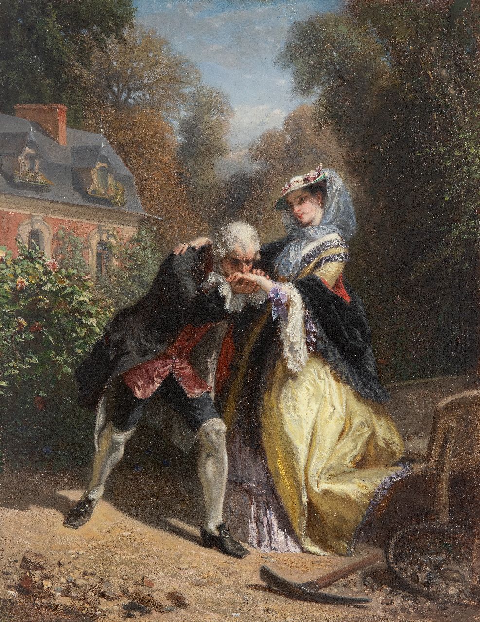 Baron H.C.A.  | 'Henri' Charles Antoine Baron | Paintings offered for sale | The hand kiss, oil on panel 36.2 x 28.3 cm, signed c.r.