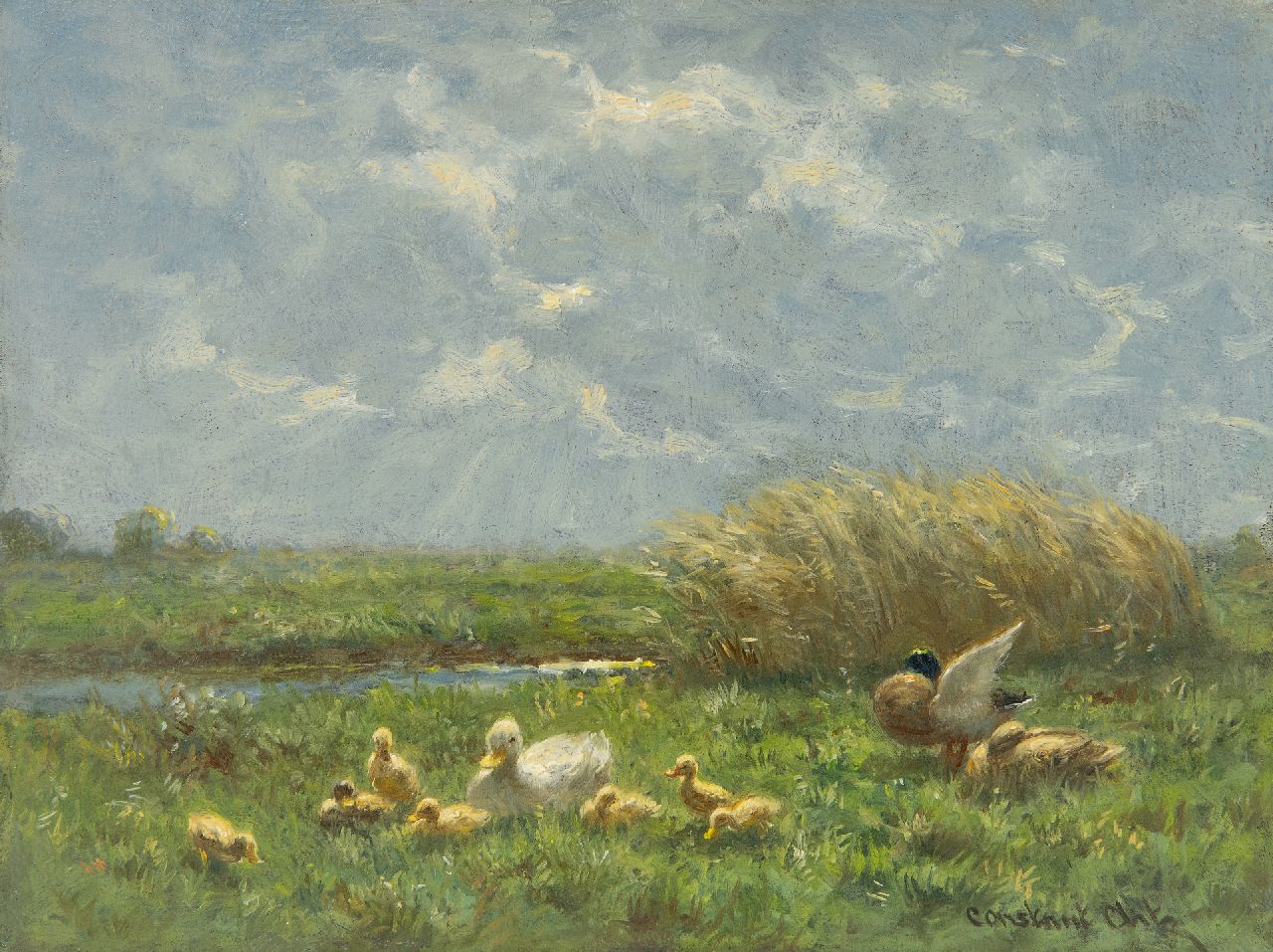 Artz C.D.L.  | 'Constant' David Ludovic Artz | Paintings offered for sale | Duck family in a polder landscape, oil on panel 18.1 x 24.1 cm, signed l.r.