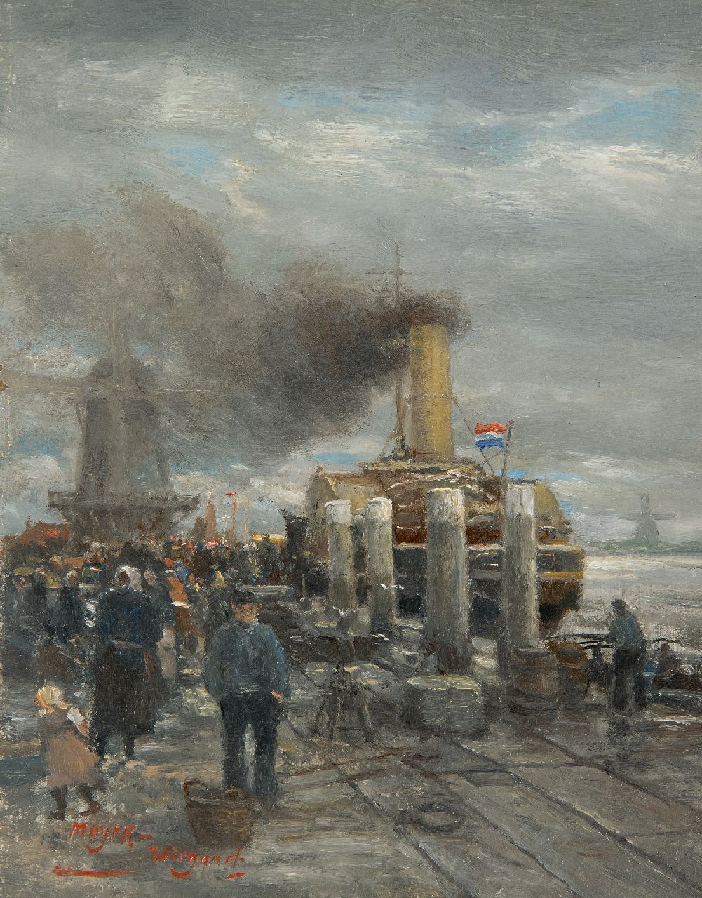 Meyer-Wiegand R.D.  | Rolf Dieter Meyer-Wiegand | Paintings offered for sale | Steam ferry at the quay, oil on panel 17.9 x 13.9 cm, signed l.l.