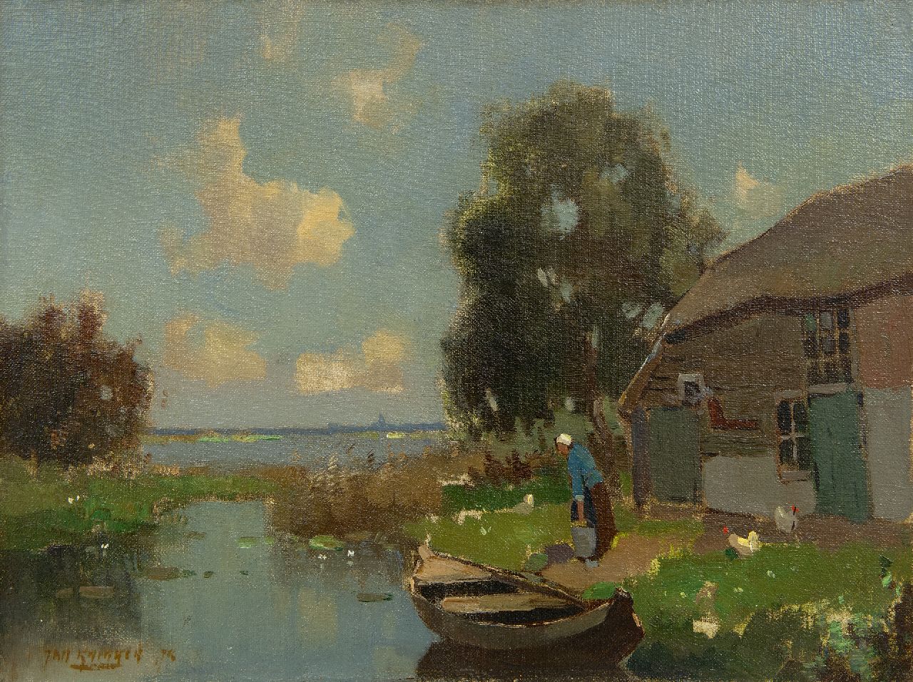 Knikker jr. J.S.  | 'Jan' Simon  Knikker jr. | Paintings offered for sale | Farmyard on a lake, oil on canvas 30.5 x 40.4 cm, signed l.l. and dated '75