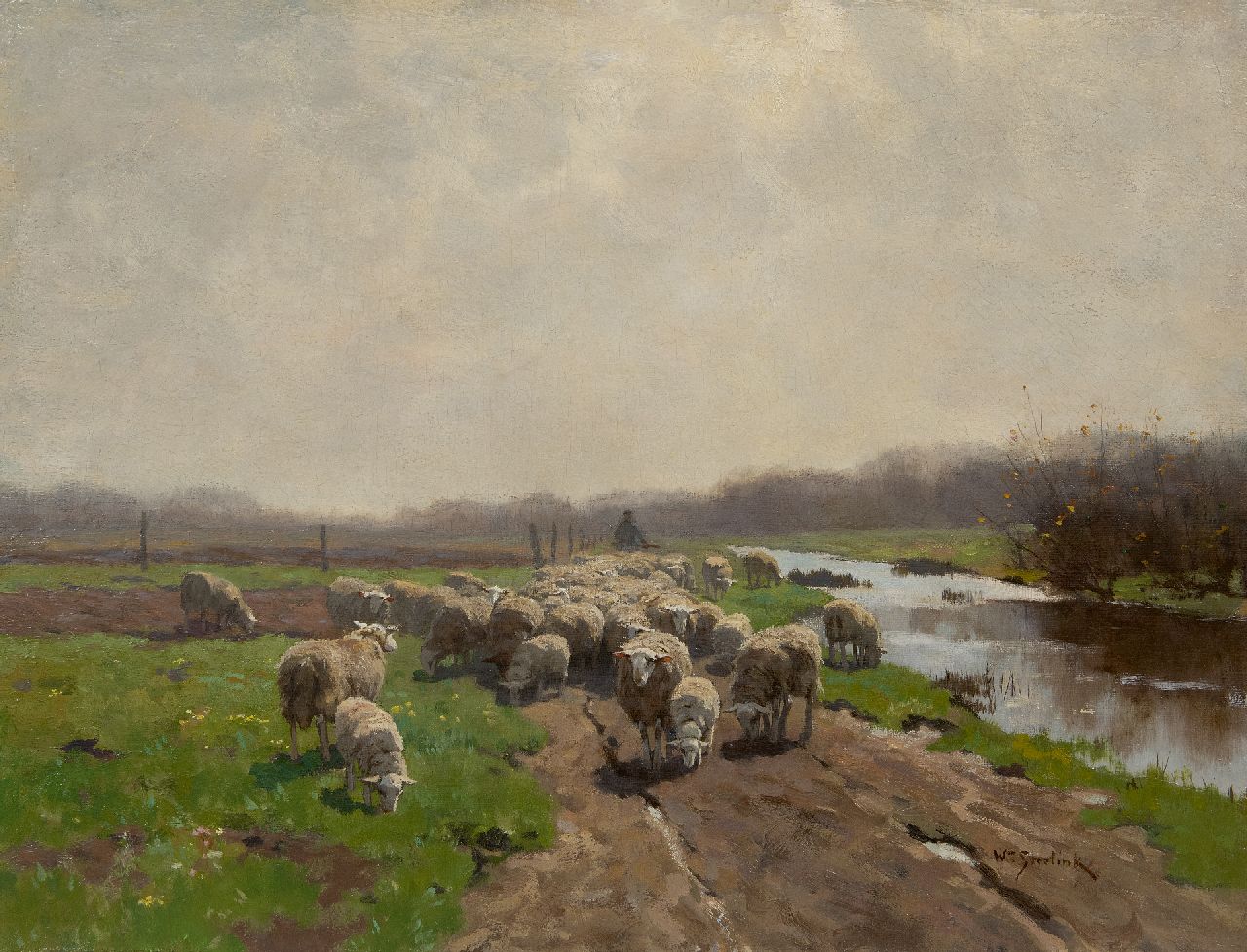 Steelink jr. W.  | Willem Steelink jr. | Paintings offered for sale | Shepherd with flock of sheep, oil on canvas 51.5 x 67.0 cm, signed l.r.