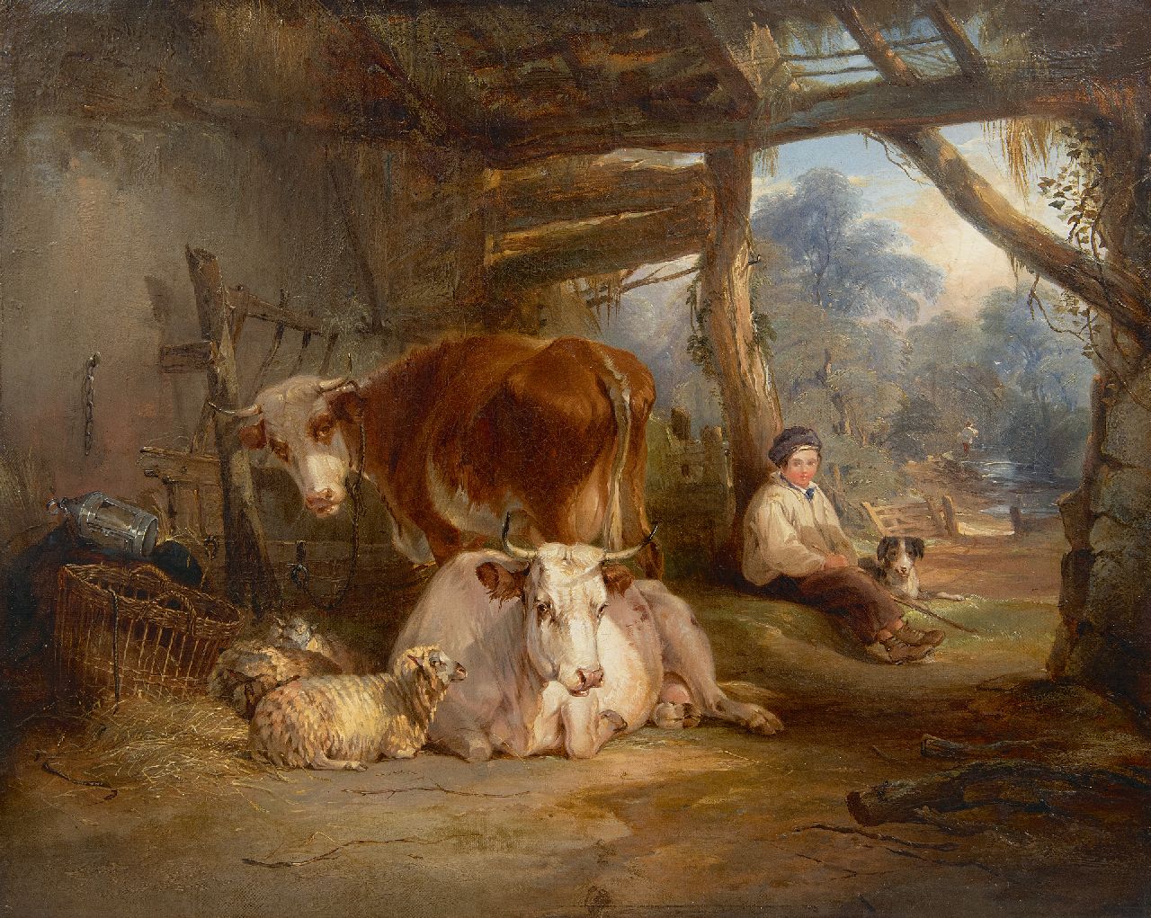 Engelse School, 19e eeuw   | Engelse School, 19e eeuw | Paintings offered for sale | A shepherd boy at rest in a stable, oil on canvas 35.8 x 44.3 cm