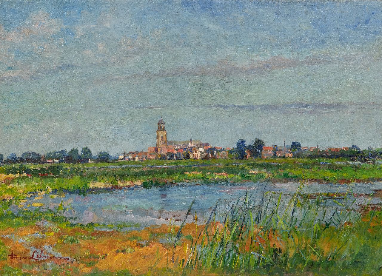 Lehmann A.E.F.  | 'Anna' Elisabeth Frederika Lehmann, A view of Deventer with the Grote Kerk, oil on canvas 40.5 x 55.2 cm, signed l.l.