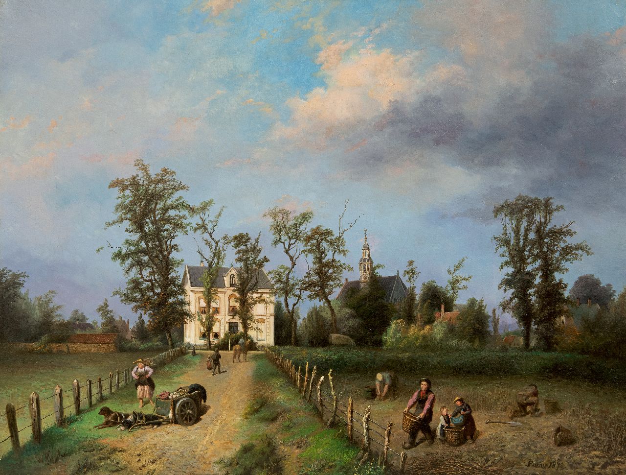 Fabius J.  | Jan Fabius, A view of the Achterweg in Heemsede with the new rectory and the Oude Kerk, oil on canvas laid down on board 49.4 x 64.4 cm, signed l.r. and dated 1875