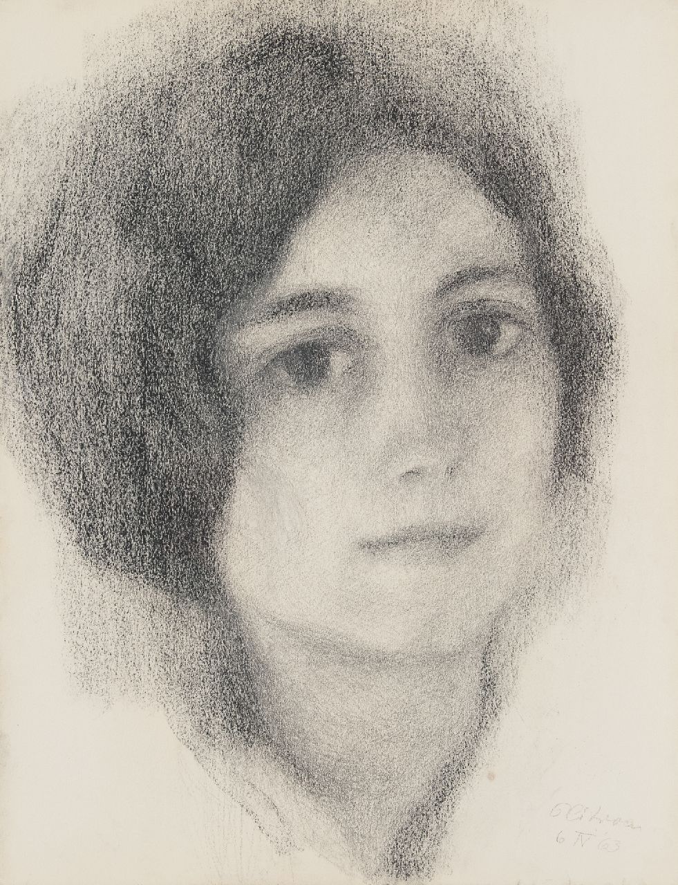 Citroen R.P.  | Roelof 'Paul' Citroen | Watercolours and drawings offered for sale | Portrait of a young woman, black chalk on paper 64.9 x 45.9 cm, signed l.r. and dated 6 IV '63