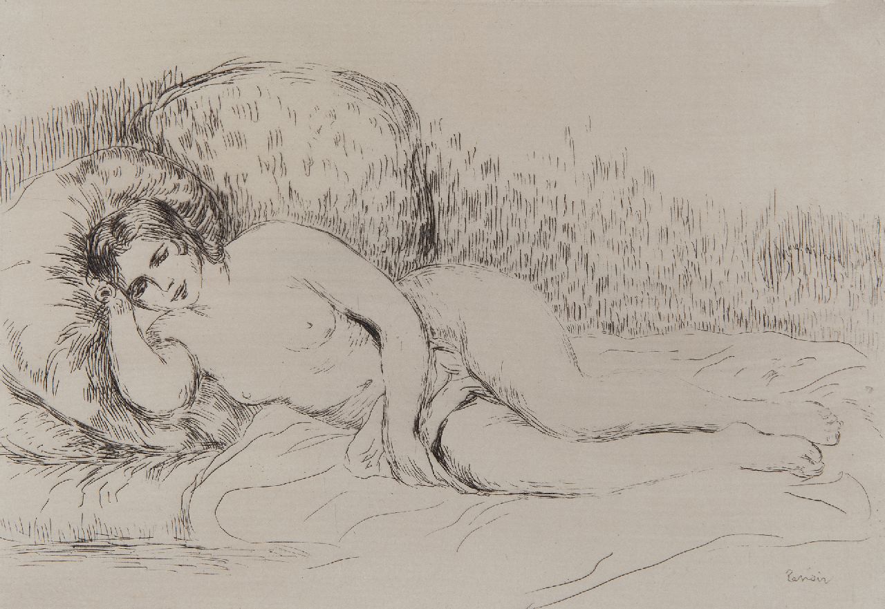 Renoir P.A.  | Pierre 'Auguste' Renoir, Femme nue couchée, etching 13.4 x 19.4 cm, signed l.r. (in the plate) and executed in 1906