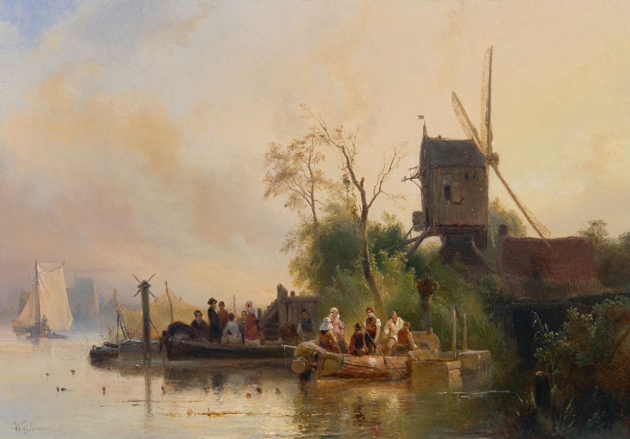 Nuijen W.J.J.  | Wijnandus Johannes Josephus 'Wijnand' Nuijen | Paintings offered for sale | Watermill and ferry, oil on panel 40.5 x 57.3 cm, signed l.l. and dated ca. 1835-1837