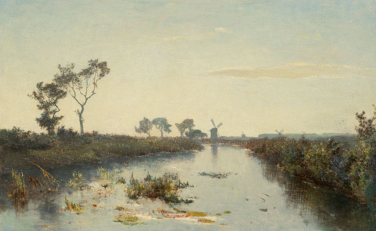 Gabriel P.J.C.  | Paul Joseph Constantin 'Constan(t)' Gabriel, Early morning in the polder near Kortenhoef, oil on canvas 36.3 x 58.2 cm, signed l.r.