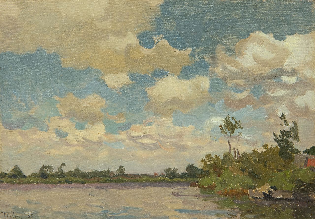 Tholen W.B.  | Willem Bastiaan Tholen, River on a windy day, oil on canvas laid down on panel 20.3 x 28.5 cm, signed l.l. and dated '05