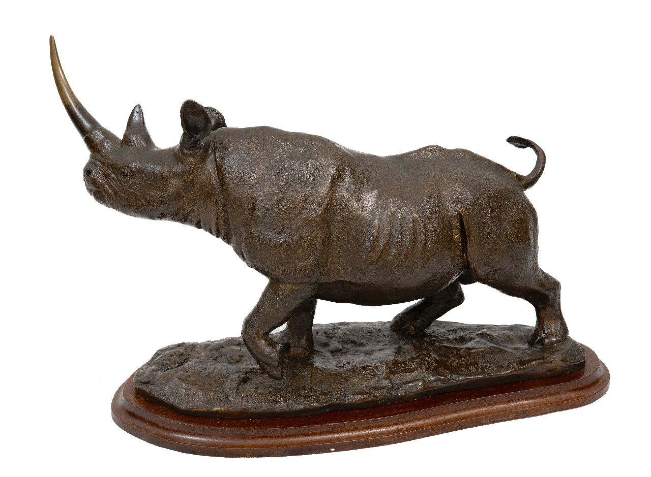 Terry Owen Mathews | Rhino, bronze, 29.9 x 44.9 cm, signed and numbered 2/10 on the base and dated 1987