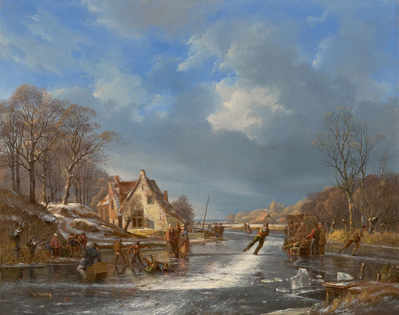 Breuhaus de Groot F.  | Frans Breuhaus de Groot | Paintings offered for sale | A wintery scene with skaters and boys playing on the ice, oil on panel 39.0 x 49.0 cm