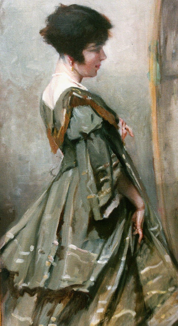 Gouweloos J.L.H.  | 'Jean' Léon Henri Gouweloos, An elegant Lady, oil on canvas 88.4 x 47.7 cm, signed u.l.