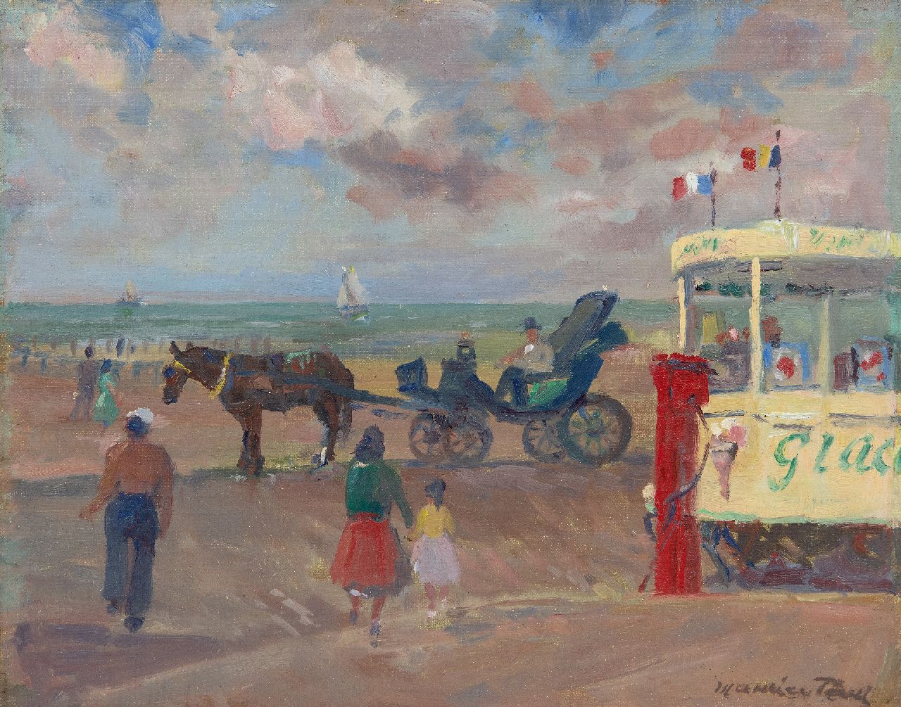 Paul M.  | Maurice Paul, Selling ice cream at the beach, oil on canvas laid down on board 28.2 x 36.1 cm, signed l.r.