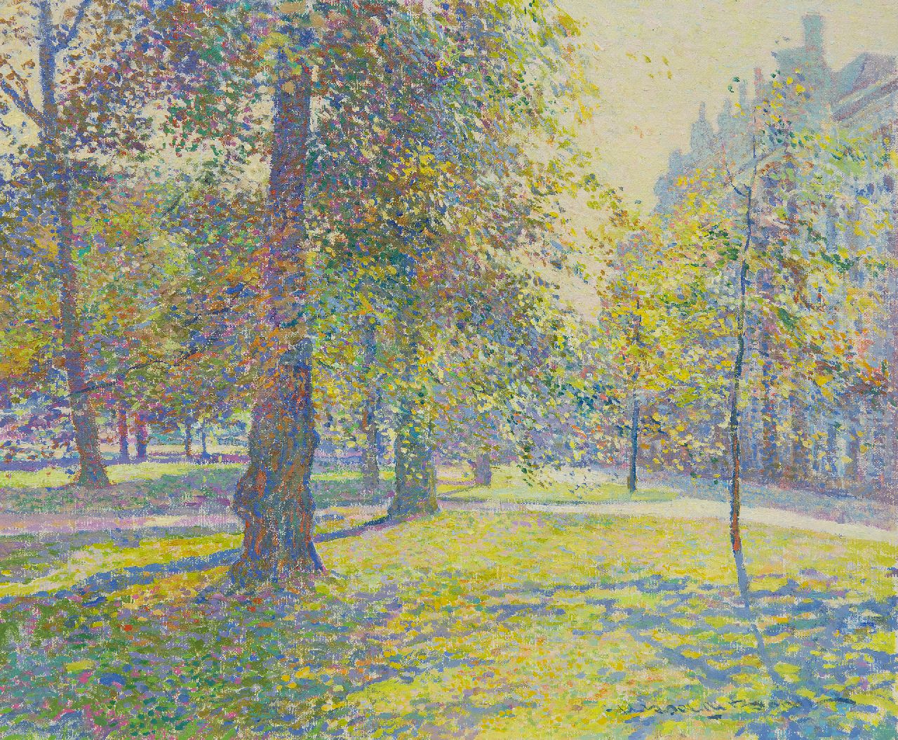 Boer H. de | Hessel de Boer, A sunny Lange Voorhout, The Hague, oil on canvas 38.0 x 46.3 cm, signed l.r.